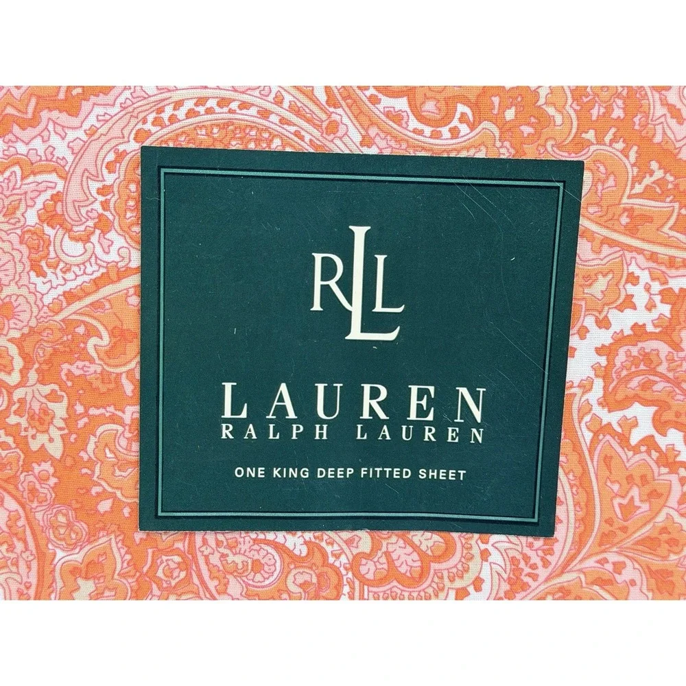 Vintage Ralph Lauren King Deep Fitted Sheet Orange Pink Paisley Cotton NWOB